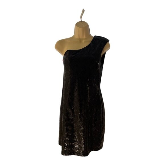 Forever 21, one Shoulder Sequins Blk Mini Dress Size L - Picture 1 of 6